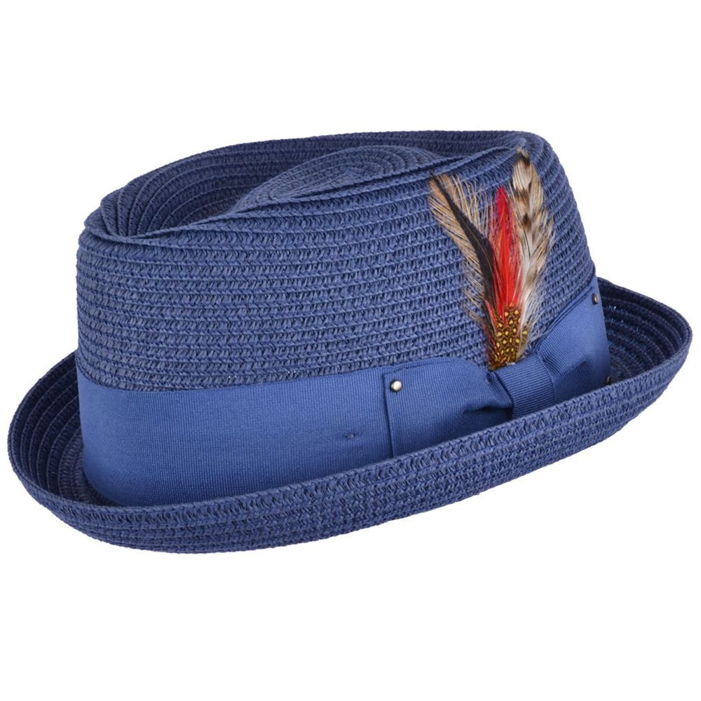 Summer Pork Pie Hat
 Mens La s Denim Blue Packable Straw Summer Pork Pie Hat