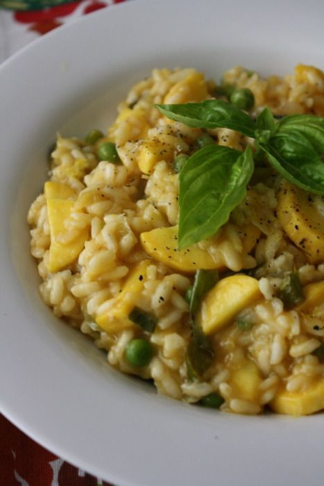 Summer Risotto Recipe
 Summer Squash Risotto with Fresh Garlic & Petite Peas from