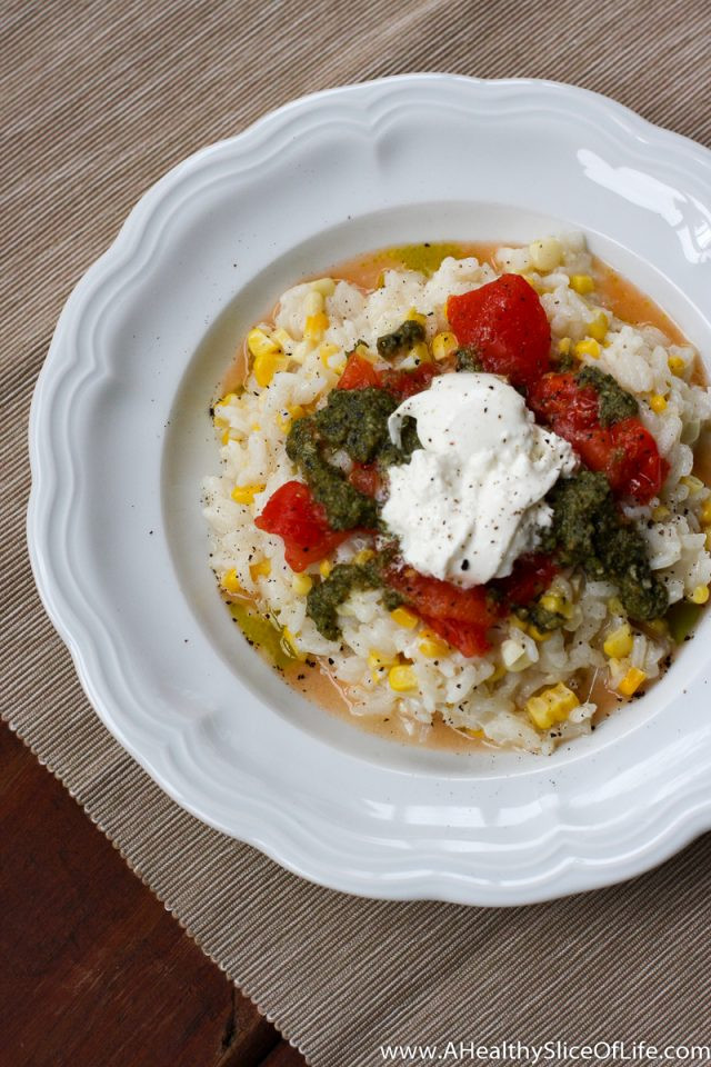 Summer Risotto Recipes
 Summer Risotto with Roasted Corn Pesto & Burrata