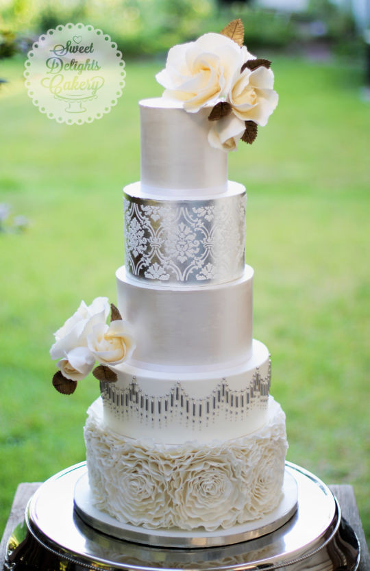 Sweet Delights Wedding Cakes
 Classic Modern Silver Pearl Wedding Cake Cake by Sweet