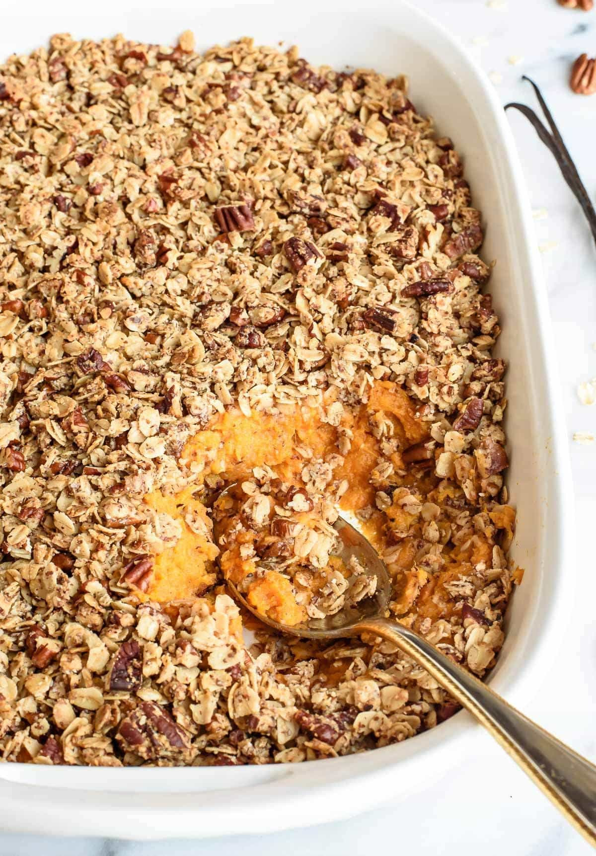 Sweet Potato Healthy
 Healthy Sweet Potato Casserole with Pecan Oat Topping