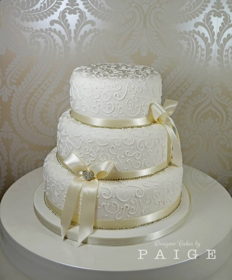 Swirl Wedding Cakes
 Piped Swirls and Ribbons Wedding Cake