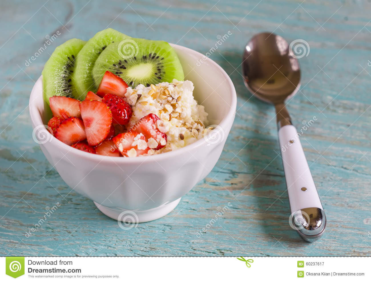 Tasty Healthy Snacks
 Cottage Cheese With Strawberries Kiwi Honey Cereals And