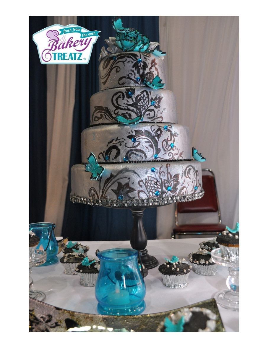 Teal And Silver Wedding Cakes
 Silver And Teal Butterflies CakeCentral