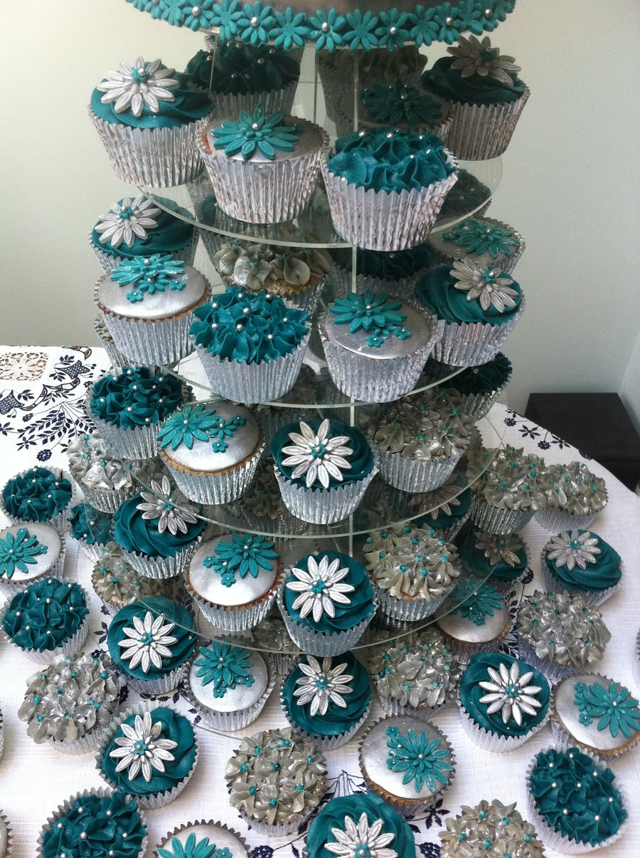 Teal And Silver Wedding Cakes
 Teal And Silver Wedding Cake 80 Cupcakes CakeCentral