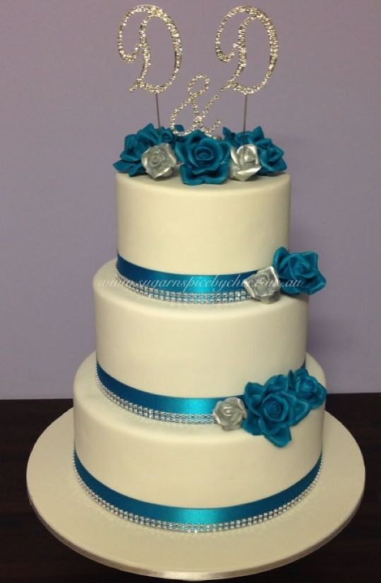 Teal And Silver Wedding Cakes
 Teal & Silver Wedding Cake cake by Sugar n Spice by Cher