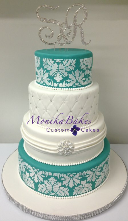 Teal And Silver Wedding Cakes
 Monika Bakes Custom Cakes Portfolio weddings 3d cakes