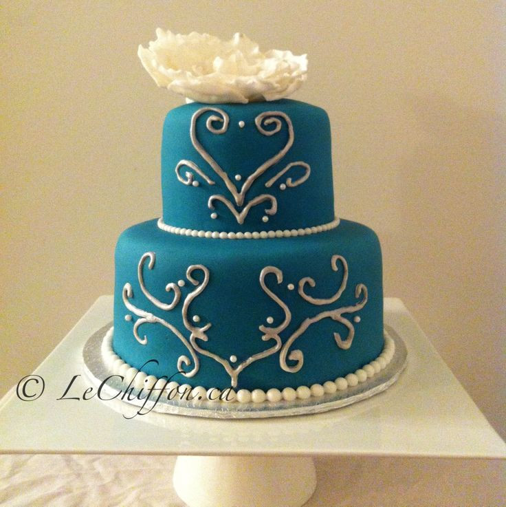 Teal And Silver Wedding Cakes
 Teal white and silver wedding cake
