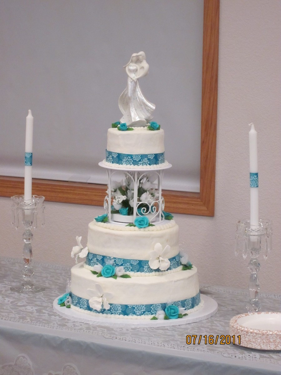 Teal And White Wedding Cake
 Teal And White Wedding CakeCentral