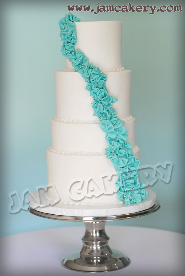 Teal And White Wedding Cake
 White and Teal Wedding Cake J A M Cakery