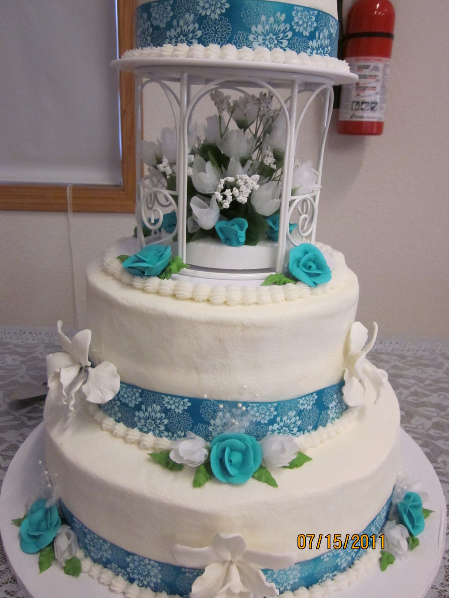 Teal And White Wedding Cake
 Teal And White Wedding CakeCentral