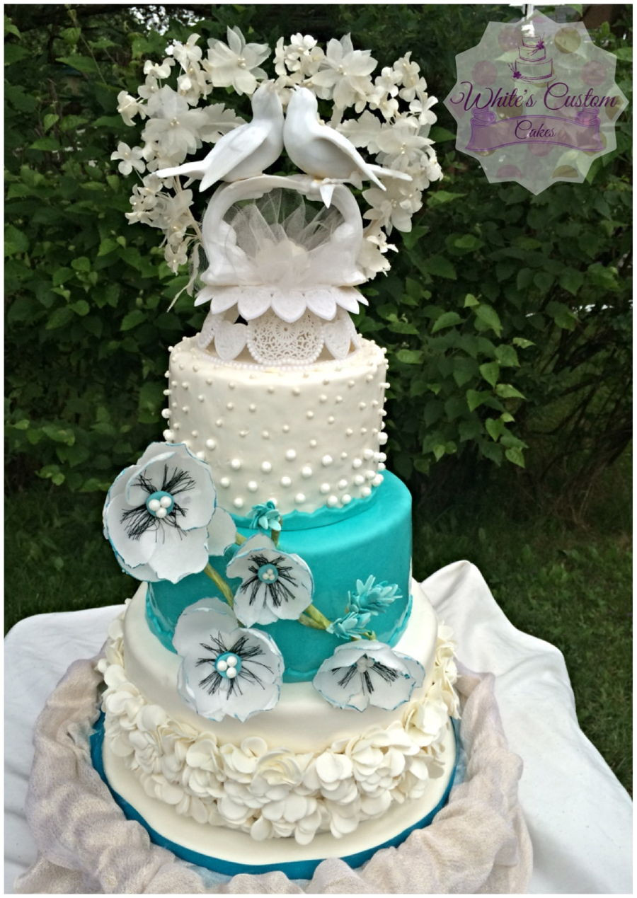 Teal And White Wedding Cake
 Teal And White Wedding Cake CakeCentral