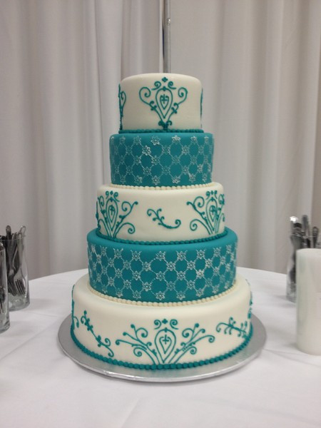 Teal And White Wedding Cake
 TracyCakes Little Rock AR Wedding Cake