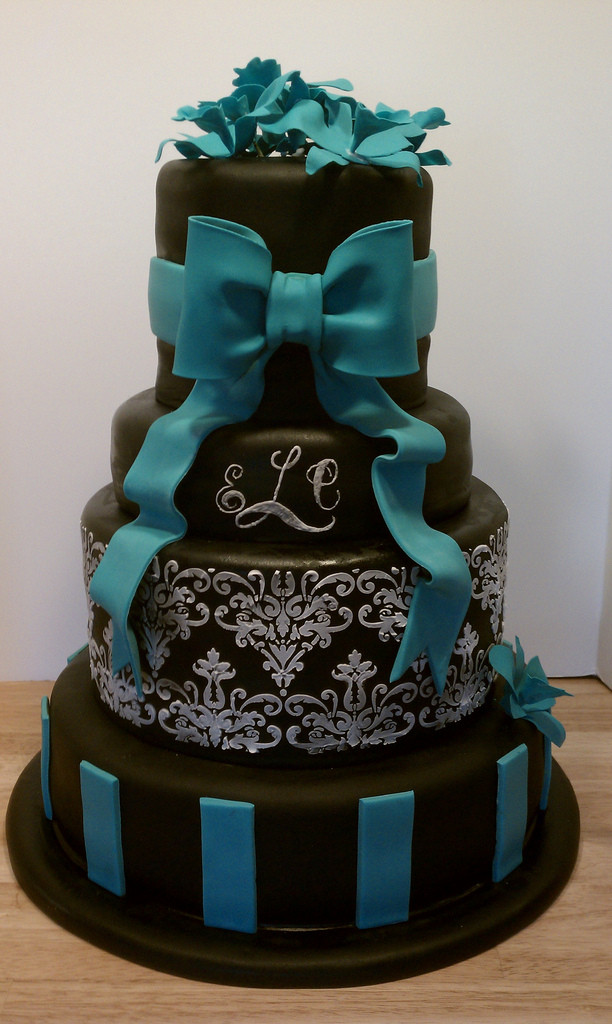 Teal And White Wedding Cake
 Teal And Black Wedding