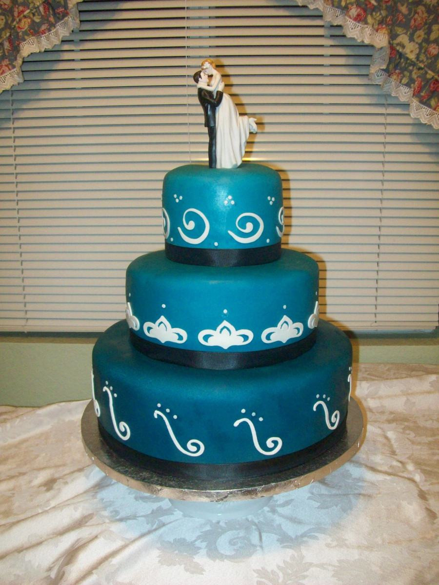 Teal And White Wedding Cake
 Teal Black And White Wedding Cake CakeCentral
