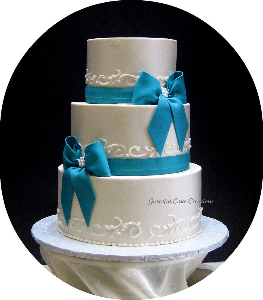 Teal Wedding Cakes
 Elegant Ivory and Teal Wedding Cake Grace Tari