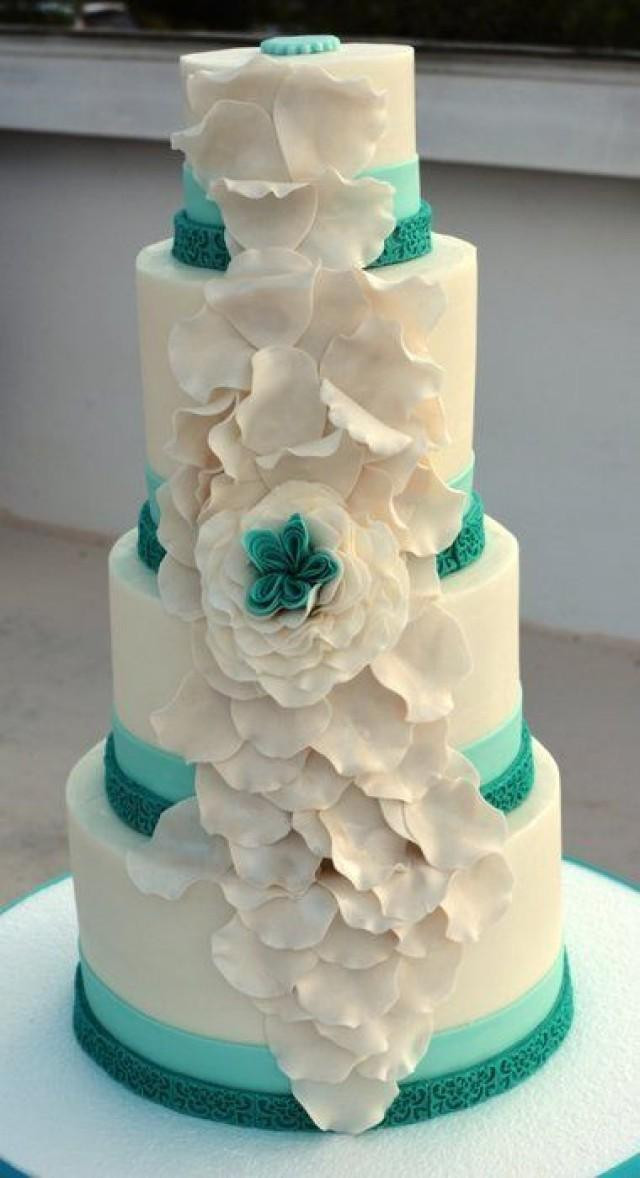 Teal Wedding Cakes
 Teal Wedding Teal And White Wedding Cake Weddbook