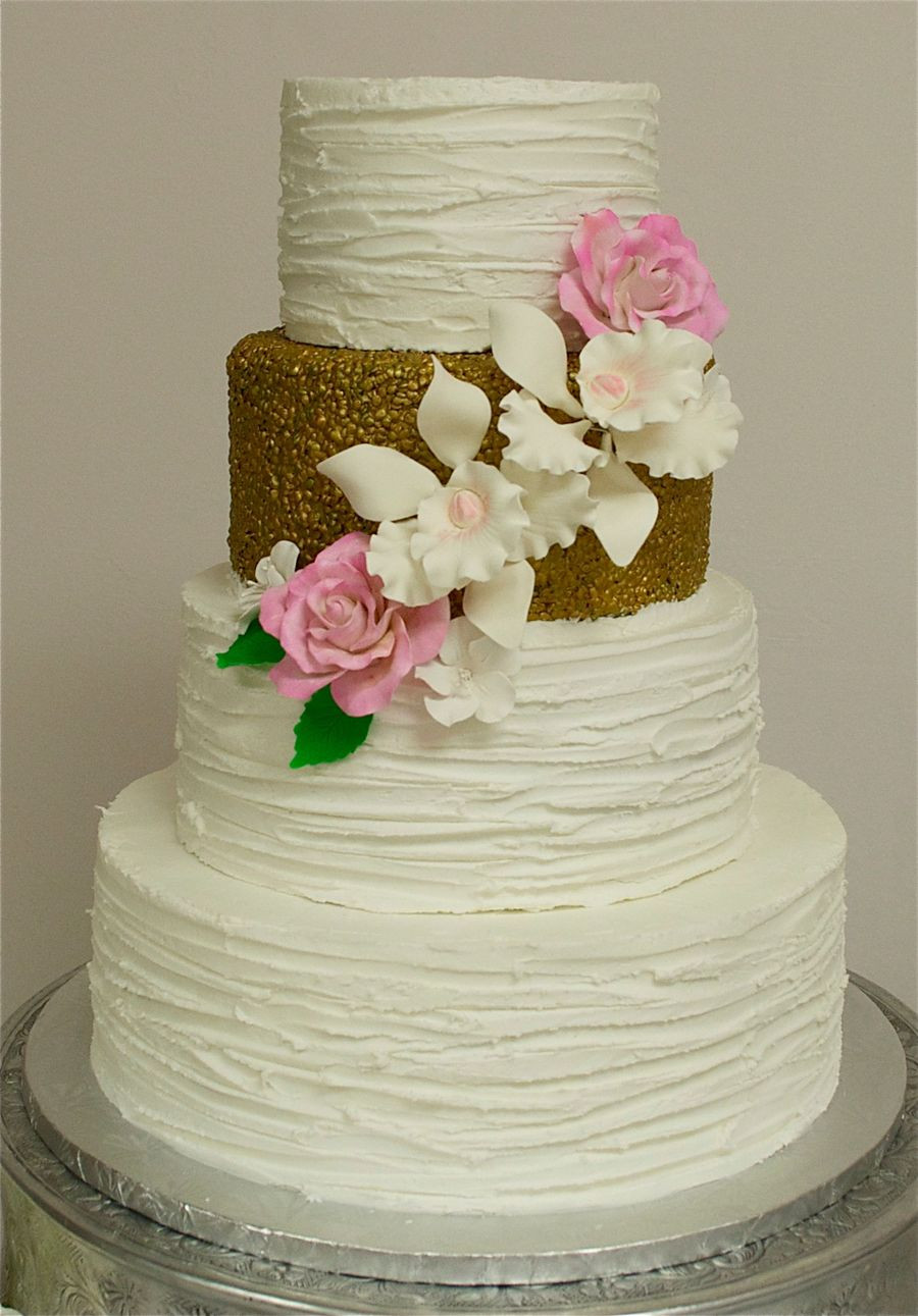 Textured buttercream Wedding Cakes the Best Textured buttercream &amp; Gold Wedding Cake Cakecentral