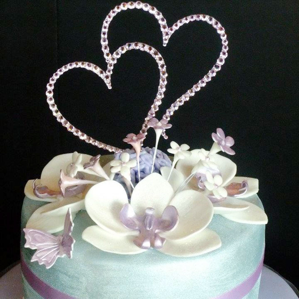 Tops Wedding Cakes
 Double Heart Wedding Cake Topper Crystal Wedding Cake