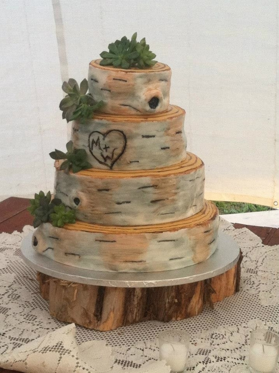 Tree Bark Wedding Cakes
 Rustic Birch Bark Wedding Cake CakeCentral