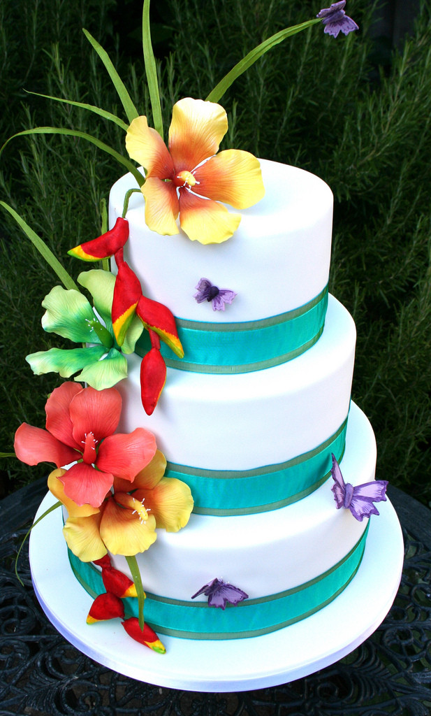 Tropical Wedding Cakes
 Wedding Flowers wedding cake with tropical flowers