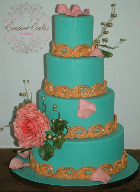 Turquoise And Coral Wedding Cakes
 17 Best images about Turquoise cakes on Pinterest