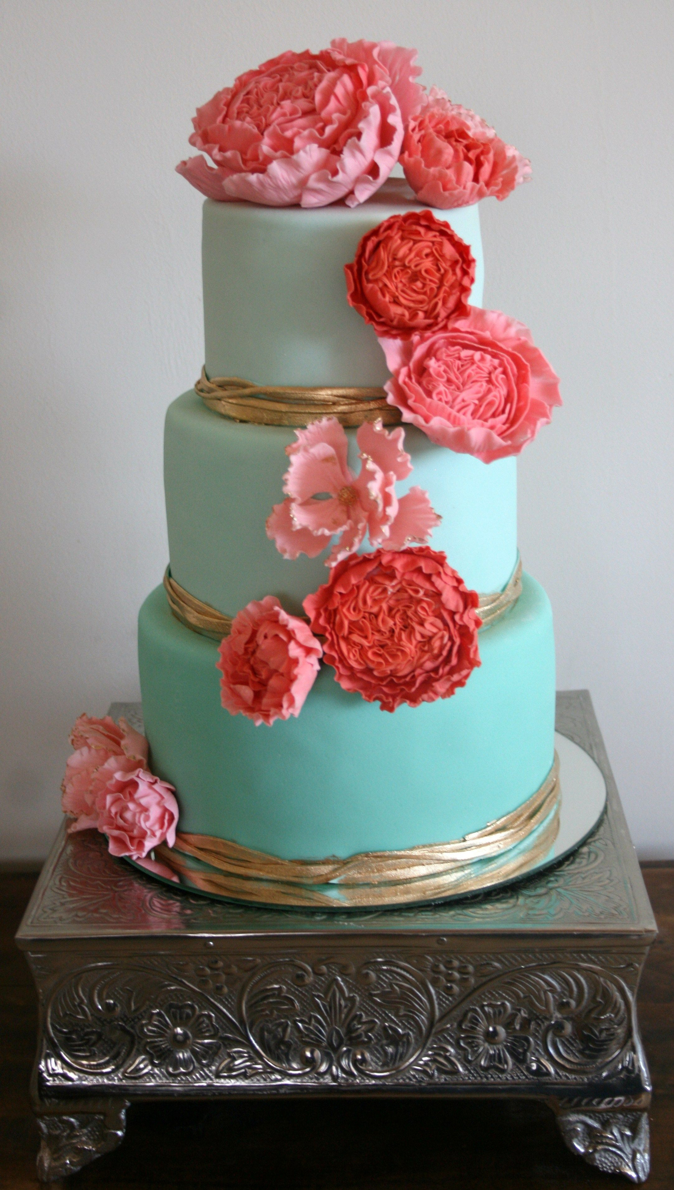 Turquoise And Coral Wedding Cakes
 Aqua and Coral Wedding Cake Wedding Cakes
