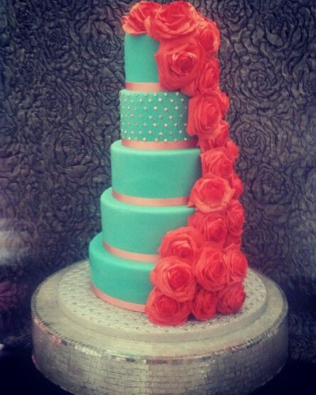 Turquoise And Coral Wedding Cakes
 Pinterest • The world’s catalog of ideas