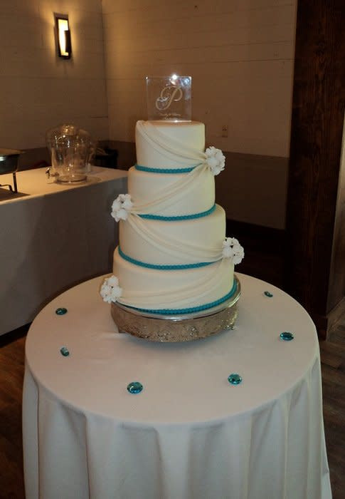 Turquoise And White Wedding Cakes
 Turquoise and White Wedding Cake Cake by Kimberly