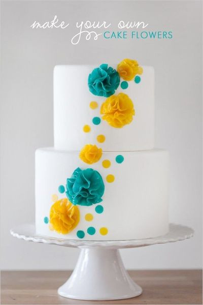 Turquoise And Yellow Wedding Cakes
 modern bright and whimsical turquoise and yellow wedding