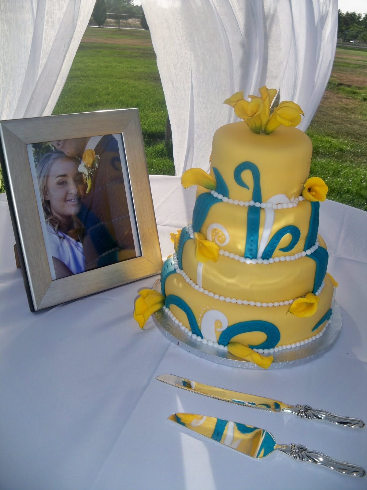 Turquoise And Yellow Wedding Cakes
 Melinda Makes Cake Turquoise and Yellow Swirly Wedding Cake