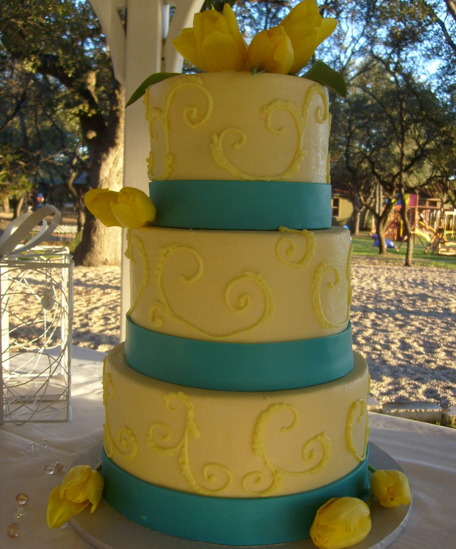 Turquoise And Yellow Wedding Cakes
 Yellow And Turquoise Wedding Cake CakeCentral