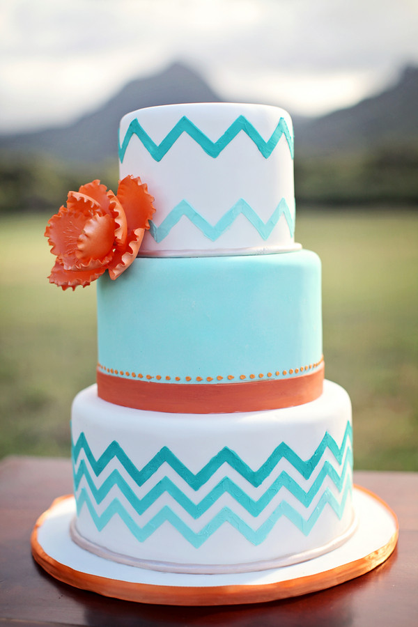 Turquoise And Yellow Wedding Cakes
 Turquoise and orange wedding