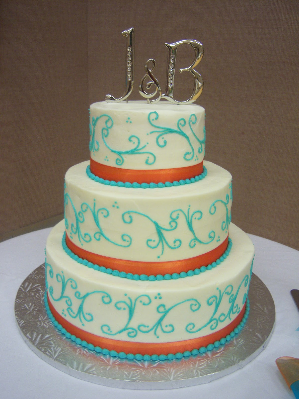 Turquoise Wedding Cakes
 Creative Cakes By Angela Turquoise and Orange Wedding Cake