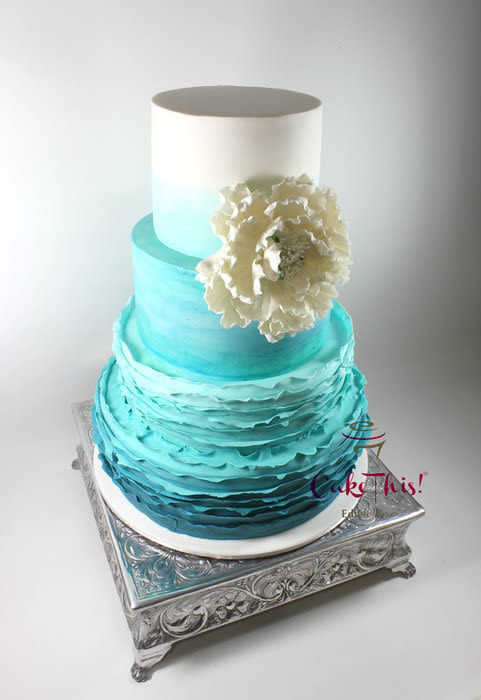 Turquoise Wedding Cakes
 Turquoise Ombre Frilled Wedding Cake Cake by Cake This