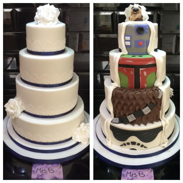 Two Sided Wedding Cakes
 Two Sided Reveal Star Wars Wedding Cake cake by Sarah