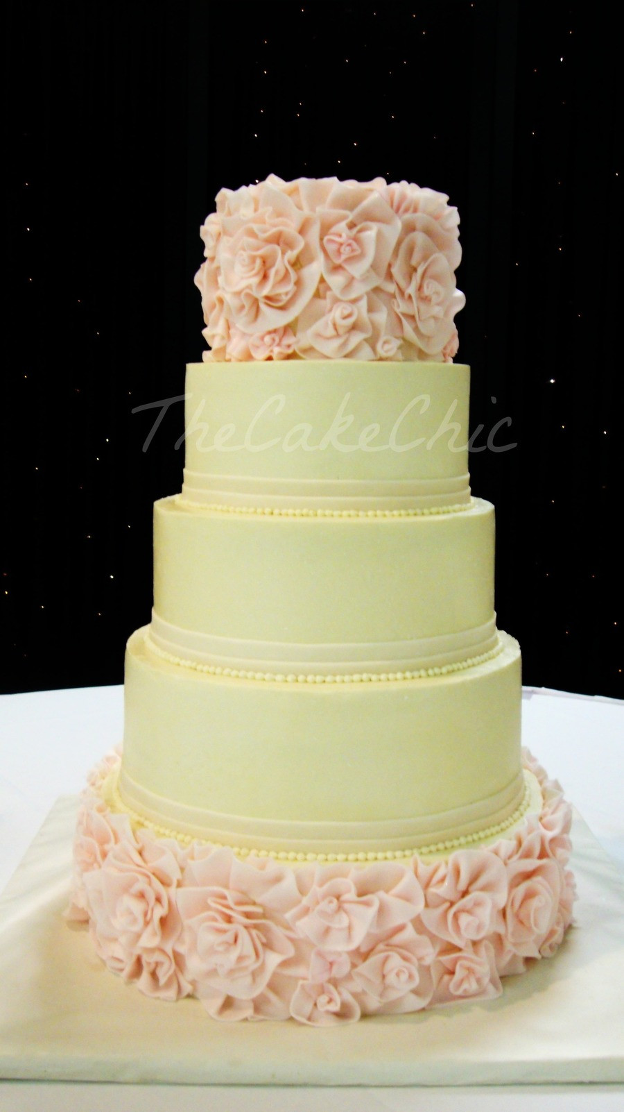 Vanilla Wedding Cake Recipes
 Ivory And Blush Flower Ruffle Wedding Cake From Bottom