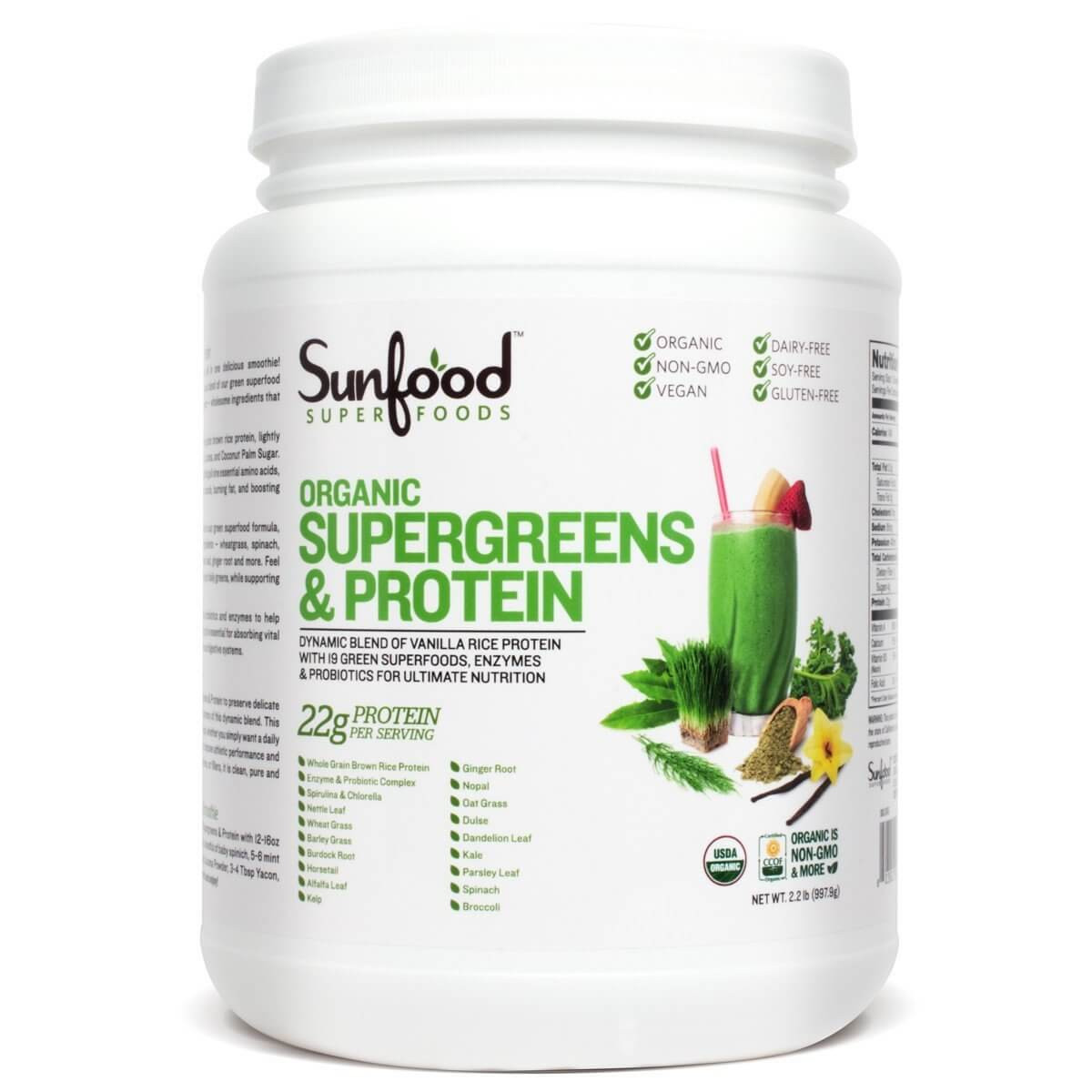 Vega Organic Protein And Greens
 Sunfood Organic Supergreens & Protein Powder Cool Vegan
