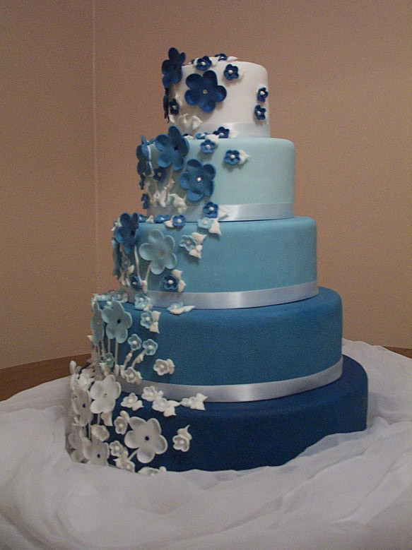 Wedding Cake Blue And White
 Cake Place 5 Tier Fading Blue and White Wedding Cake