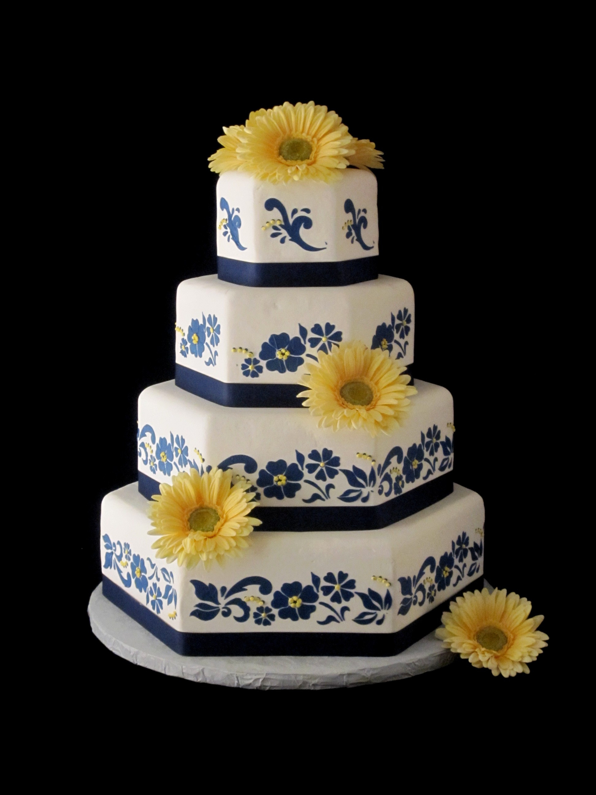 Wedding Cake Blue And White
 Wedding Cake Navy Yellow Gerber Daisy Bardstown KY