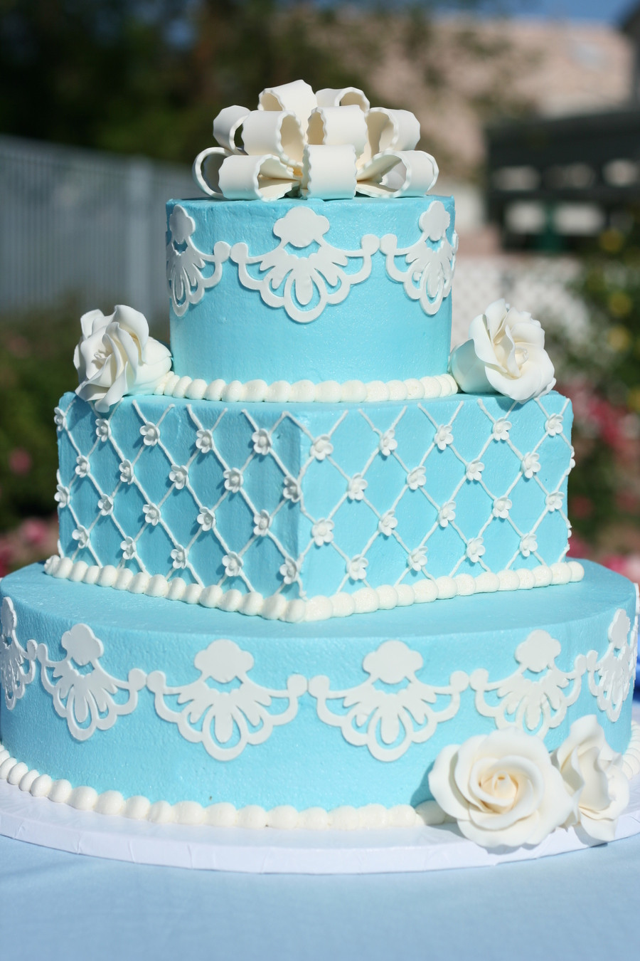 Wedding Cake Blue And White
 Blue And White Wedding Cake Vow Renewal CakeCentral