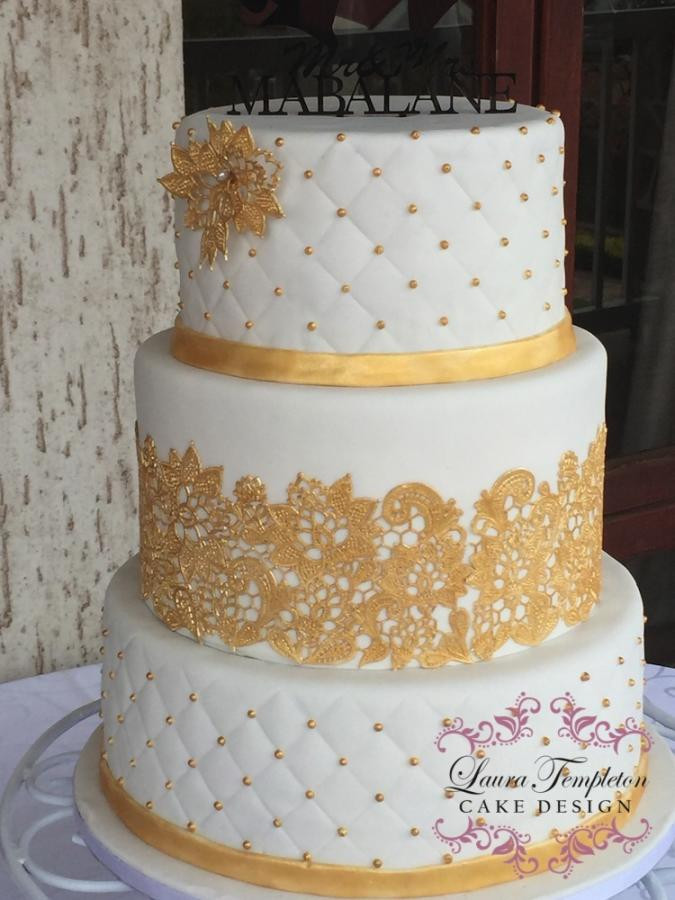 Wedding Cake Gold And White
 Gold & White Wedding Cake cake by Laura Templeton