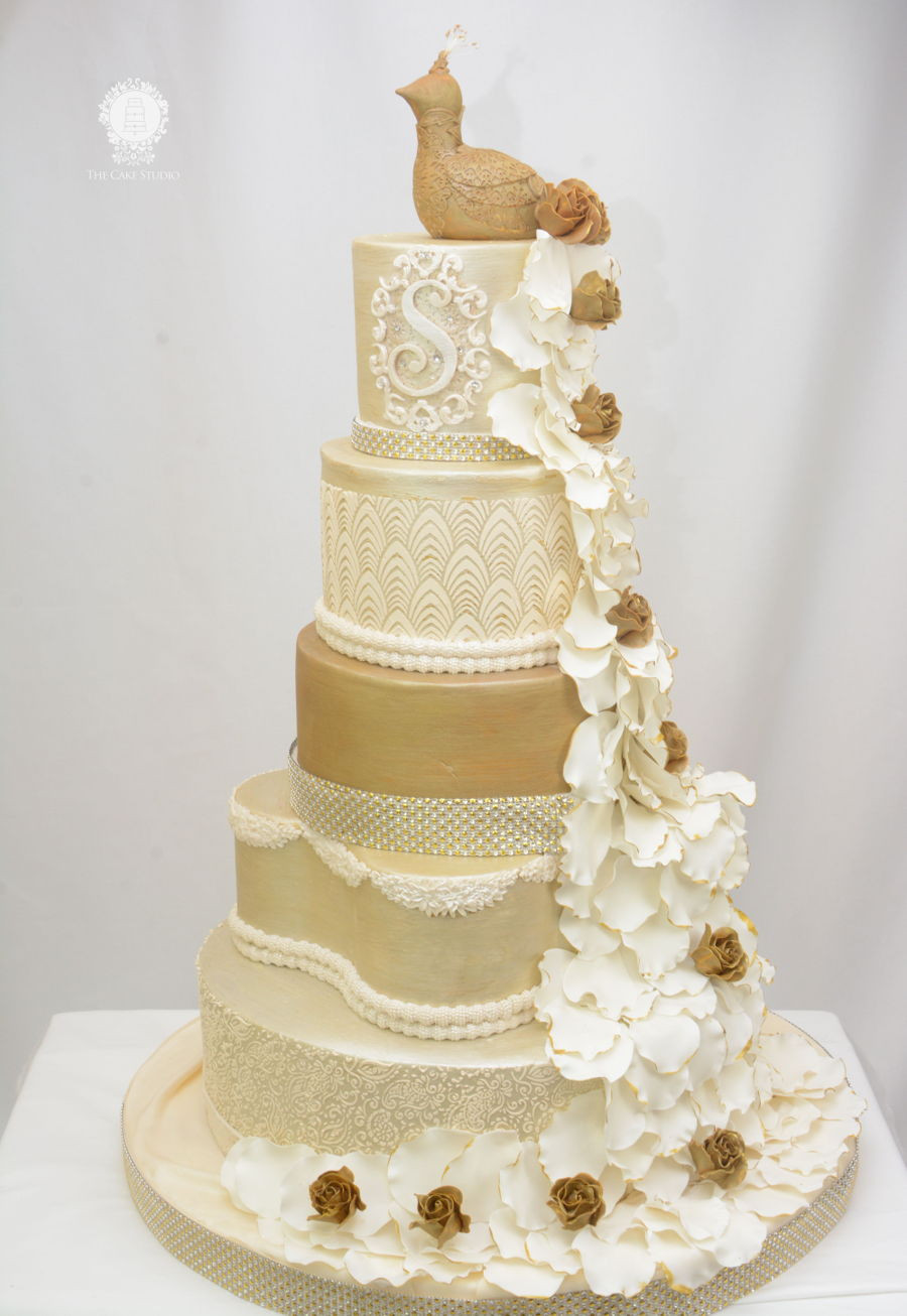 Wedding Cake Gold And White
 White Gold And Ivory Peacock Wedding Cake CakeCentral