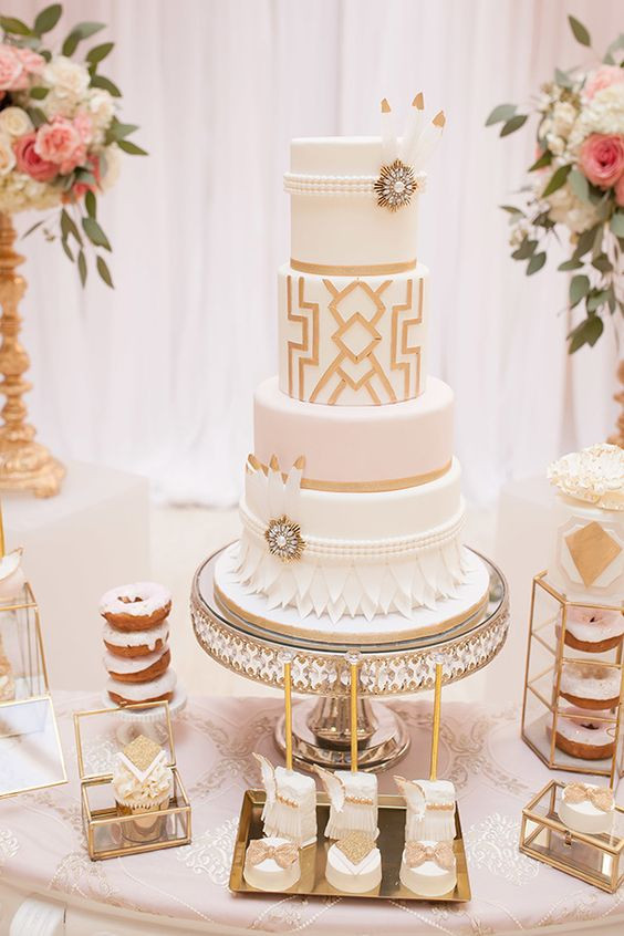 Wedding Cake Gold And White
 27 Refined And Bold Art Deco Wedding Cakes Weddingomania