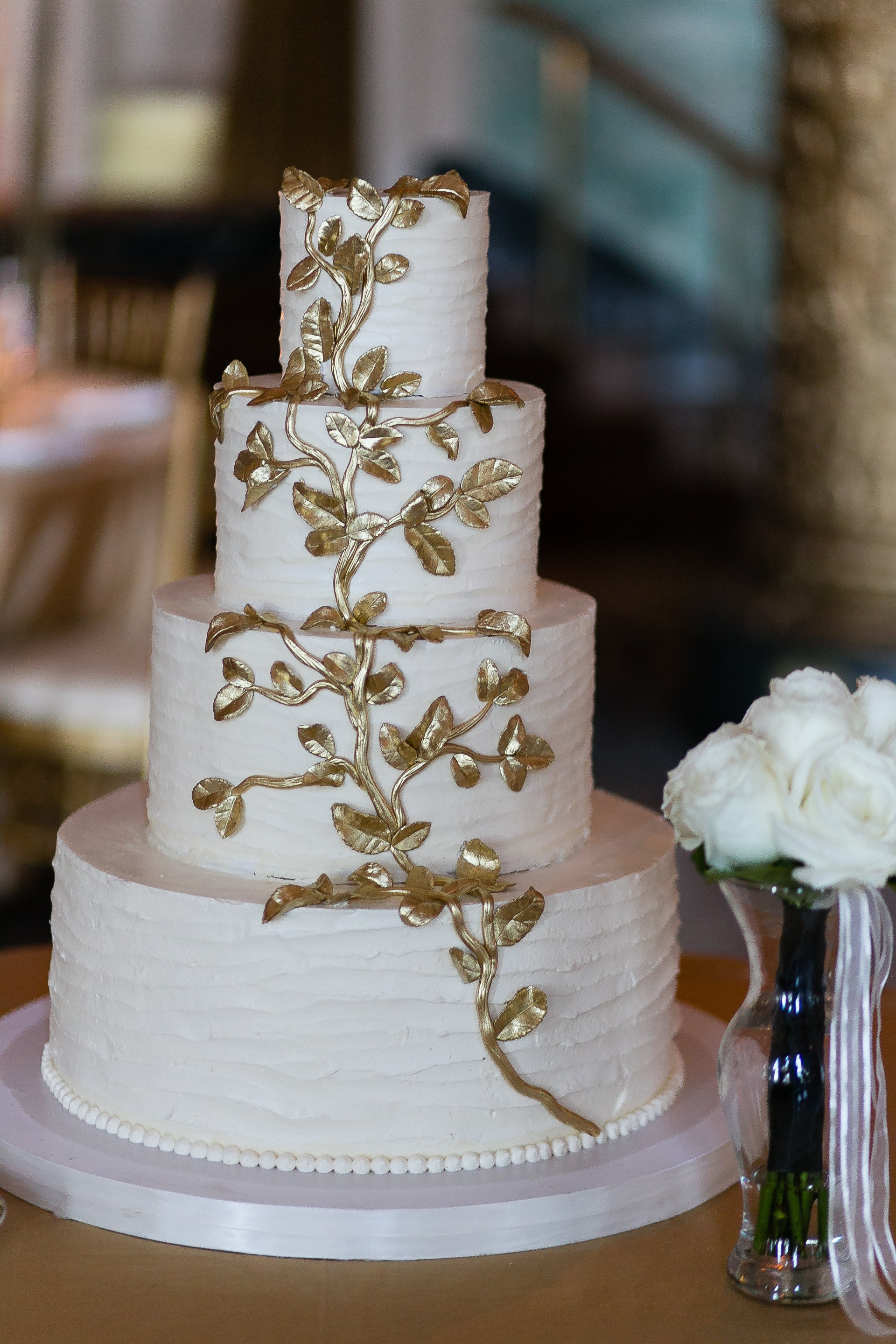 Wedding Cake Gold And White
 White Wedding Cake with Gold Leaf Elizabeth Anne Designs