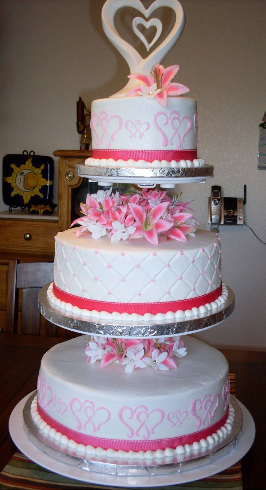 Wedding Cakes 3 Tier
 Pink And White 3 Tier Wedding Cake CakeCentral