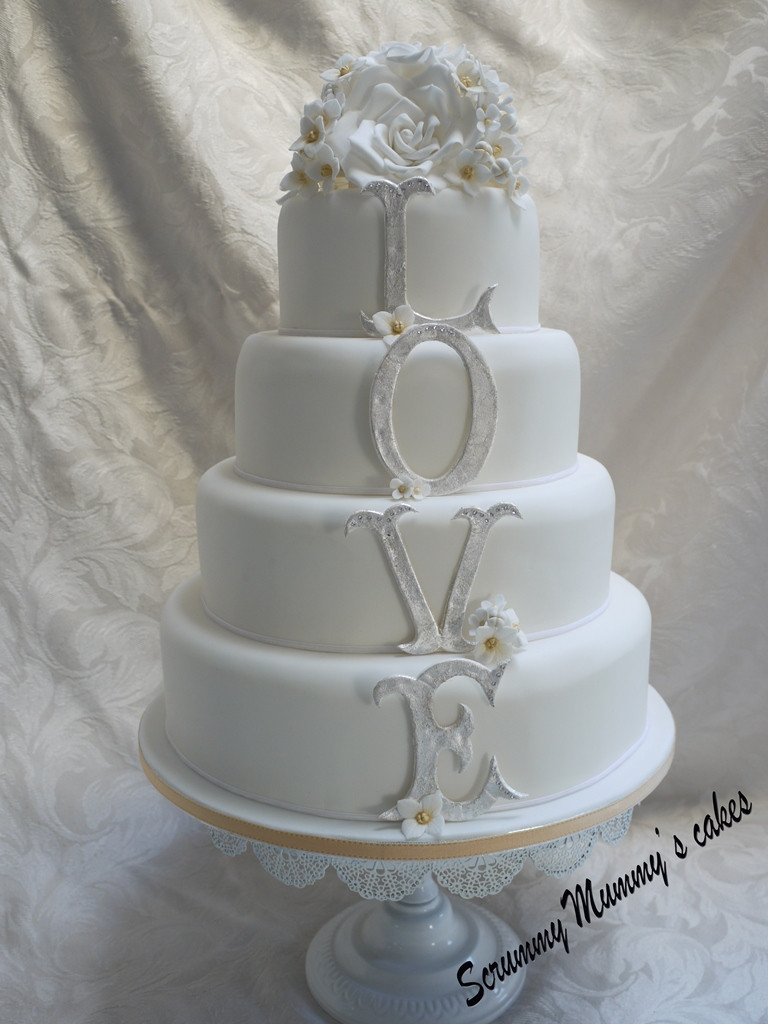 Wedding Cakes 4 Tier
 Scrummy Mummy s Cakes 4 Tier Monogram LOVE Wedding Cake