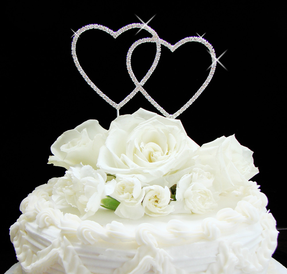 Wedding Cakes Accessories
 Renaissance Double Heart Wedding Cake Toppers Elegant