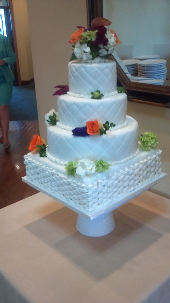 Wedding Cakes Asheville Nc
 Buttercream basketweave pattern and fondant quilt pattern