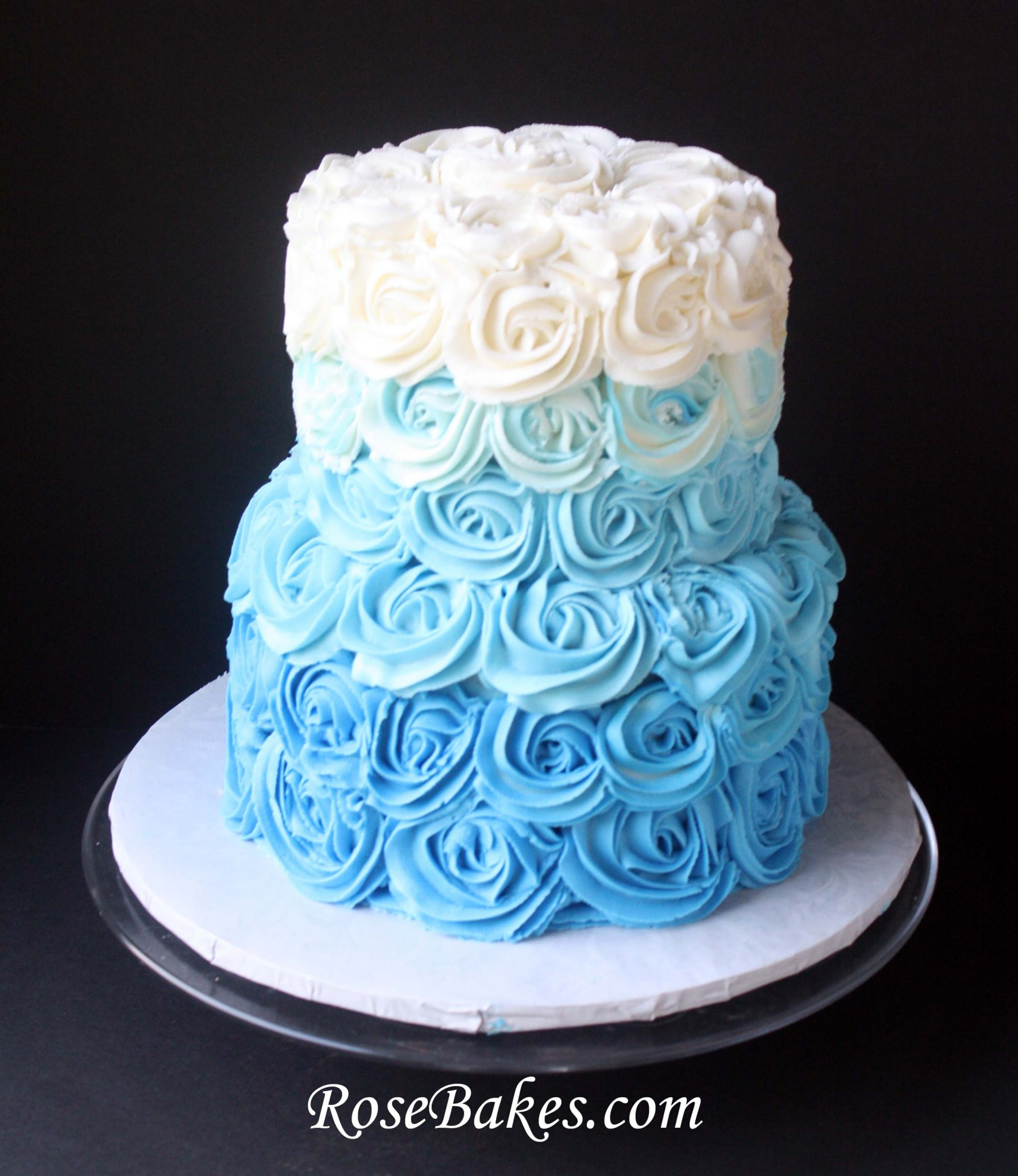 Wedding Cakes Blue
 Blue Ombre Buttercream Roses Cake for Beach Wedding